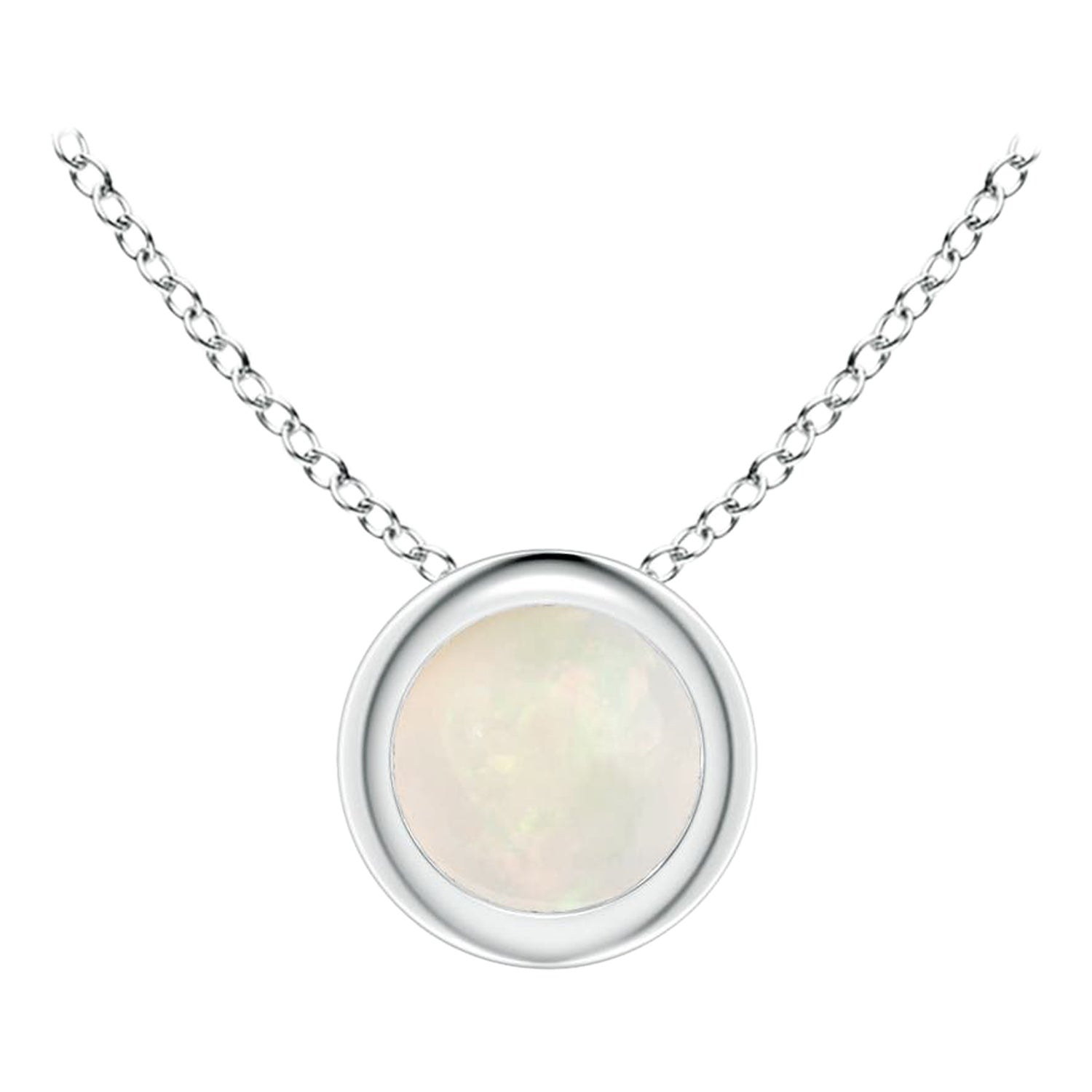 Natural Bezel-Set Round Opal Solitaire Pendant in Platinum for Women (Size-4mm)