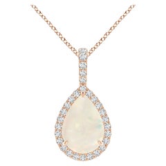 Natural 1.15 ct Opal Teardrop Pendant with Diamond Halo in 14K Rose Gold