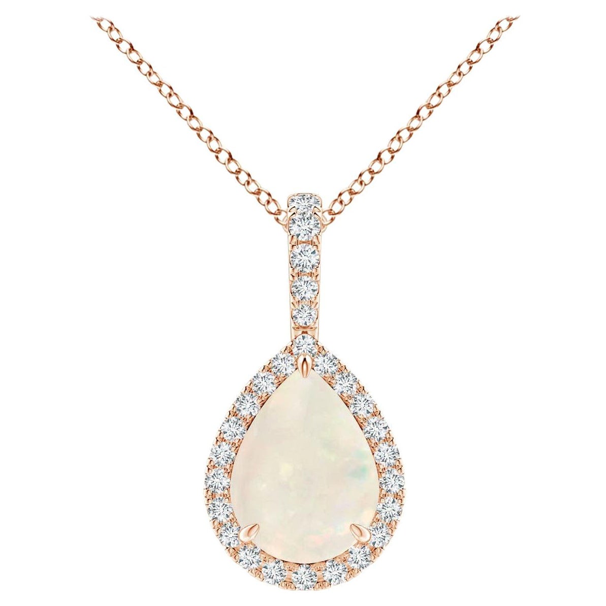 Natural Opal Teardrop Pendant with Diamond Halo in 14K Rose Gold