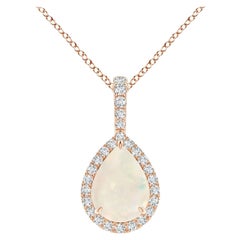 Natural Opal Teardrop Pendant with Diamond Halo in 14K Rose Gold