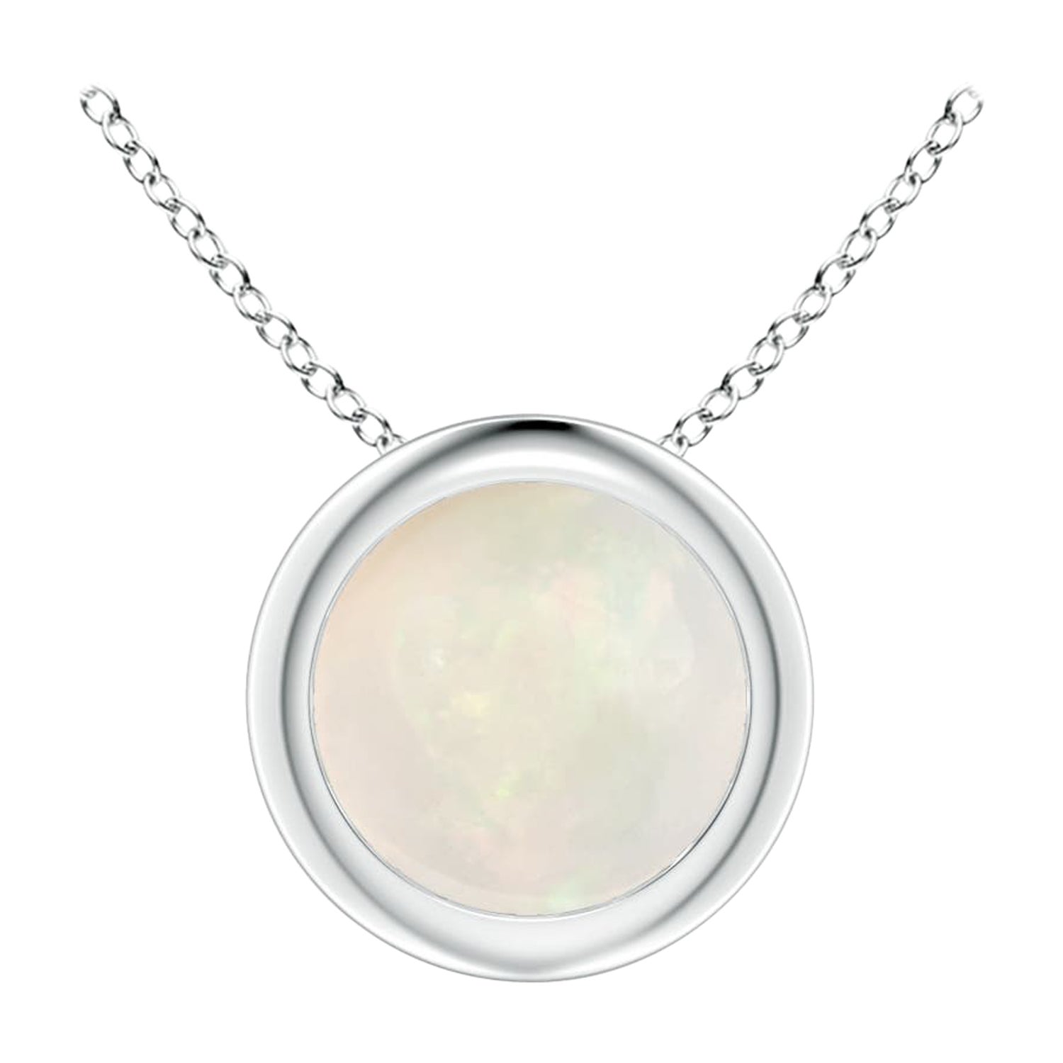Natural Bezel-Set Round Opal Solitaire Pendant in Platinum for Women (Size-6mm)