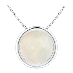 Pendentif solitaire en platine pour femmes avec opale ronde de 1,15 carat sertie sur le chaton, taille 8 mm