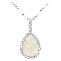 Ciondolo a goccia con opale naturale da 1,15 ct e aureola di diamanti in oro bianco 14 carati
