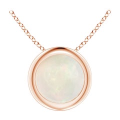 Bezel-Set Round Opal Solitaire Pendant in 14K Rose Gold for Women (Size-6mm)