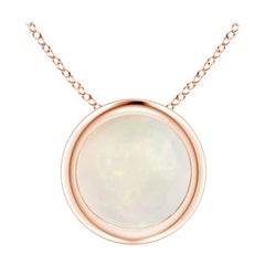 Bezel-Set Round Opal Solitaire Pendant in 14K Rose Gold for Women (Size-7mm)