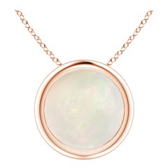 Pendentif solitaire en or rose 14 carats avec opale ronde de 1,15 carat sertie sur le chaton, taille 8 mm