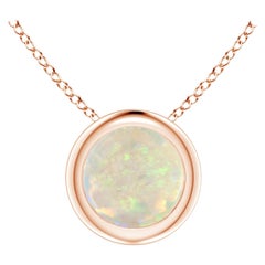 Bezel-Set Round Opal Solitaire Pendant in 14K Rose Gold for Women (Size-5mm)
