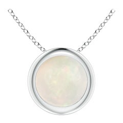 Bezel-Set Round Opal Solitaire Pendant in 14K White Gold for Women (Size-6mm)