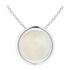 Bezel-Set Round Opal Solitaire Pendant in 14K White Gold for Women (Size-7mm)