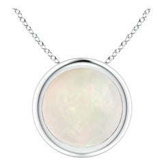 Pendentif solitaire en or blanc 14 carats avec opale ronde de 1,15 carat sertie sur le chaton, taille 8 mm