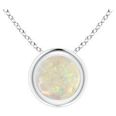 Bezel-Set Round Opal Solitaire Pendant in 14K White Gold for Women (Size-5mm)