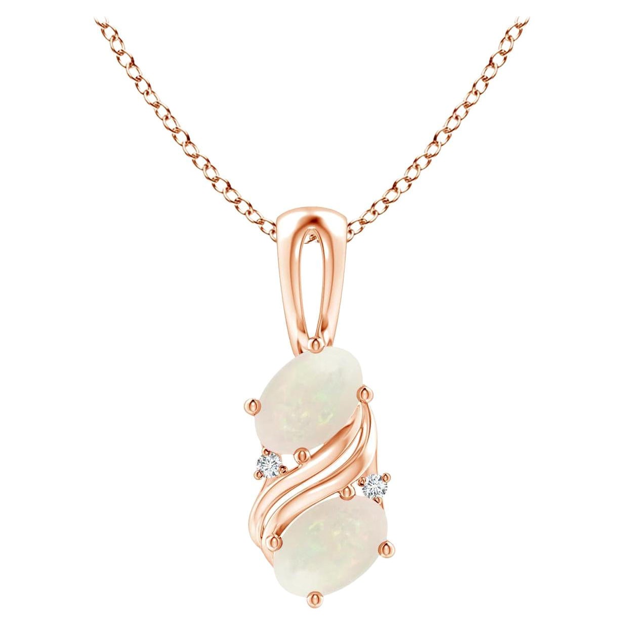 Natural Two Stone Opal Swirl Pendant in 14K Rose Gold