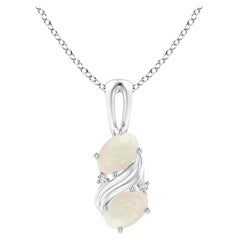 Pendentif en or blanc 14 carats en forme de tourbillon en opale naturelle à deux pierres