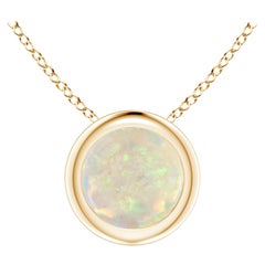 Bezel-Set Round Opal Solitaire Pendant in 14K Yellow Gold for Women (Size-5mm)