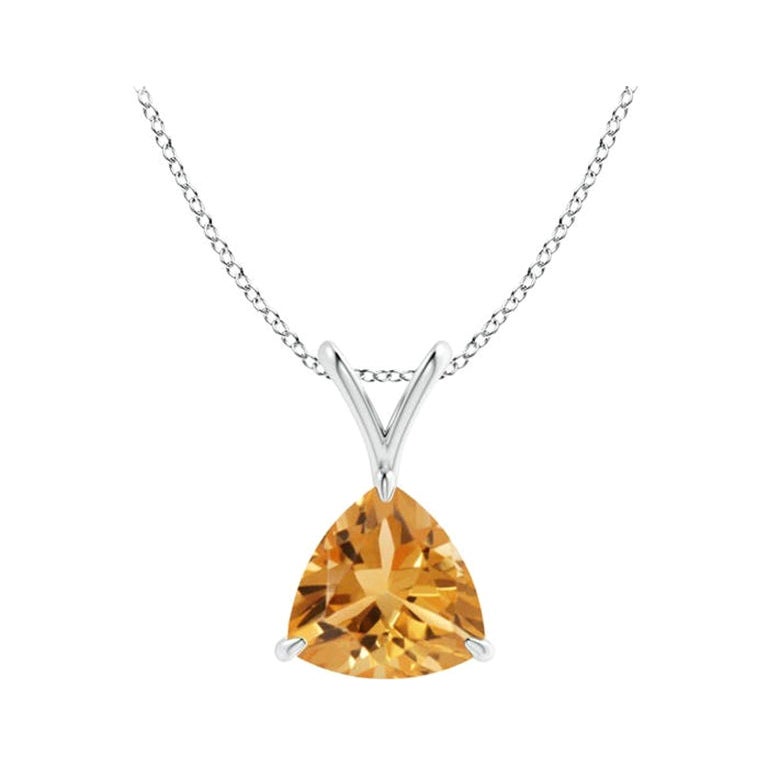Natural Claw-Set Trillion Citrine V-Bale Pendant in Platinum