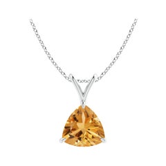 Natural Claw-Set Trillion Citrine V-Bale Pendant in Platinum