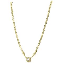 Retro Brushed Finished Gold 1 Carat Diamond Solitaire Necklace