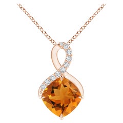 Natural Claw-Set Citrine Infinity Pendant with Diamonds in 18K Rose Gold