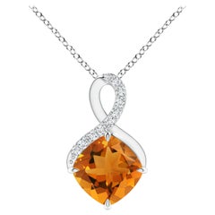 Natural Claw-Set Citrine Infinity Pendant with Diamonds in 18K White Gold