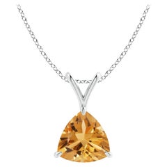 Natural Claw-Set Trillion Citrine V-Bale Pendant in 18K White Gold