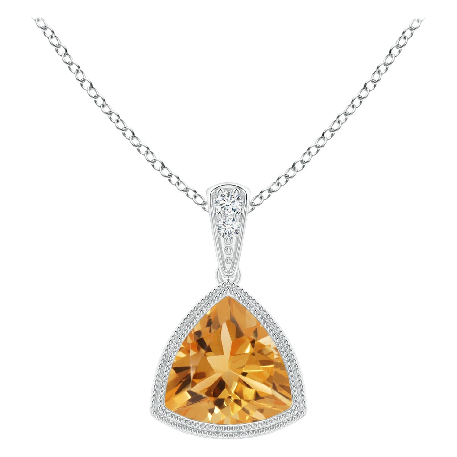 Pendentif trillion en platine avec citrine naturelle sertie sur le chaton