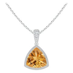 Natural Bezel-Set Trillion Citrine Pendant with Milgrain in Platinum