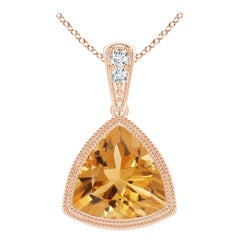 Natural Bezel-Set Trillion 1.4 ct Citrine Pendant with Milgrain in 14K Rose Gold