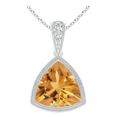 Bezel-Set Trillion 1.4 ct Citrine Pendant with Milgrain in 14K White Gold