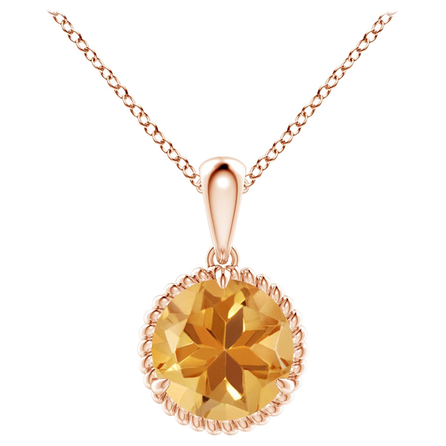 Pendentif solitaire en or rose 18 carats serti de griffes en citrine naturelle de 1,25 carat