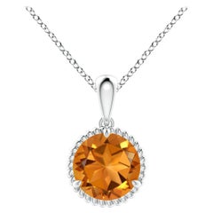 Pendentif solitaire en or blanc 14 carats serti de griffes en citrine naturelle de 1,25 carat