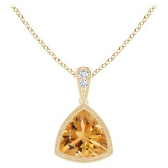 Natural Bezel-Set Trillion Citrine Pendant with Milgrain in 18K Yellow Gold