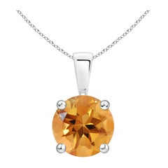 Pendentif solitaire en or blanc 14K avec citrine naturelle ronde de 1,7 ct