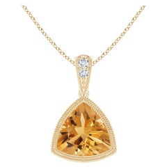Pendentif trillion en or jaune 18 carats avec citrine 1,4 carat et millegrain serti sur le chaton