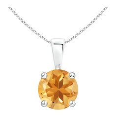 Natural Classic Round 1.7 ct Citrine Solitaire Pendant in 18K White Gold