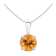Natural Classic Round Citrine Solitaire Pendant in Platinum
