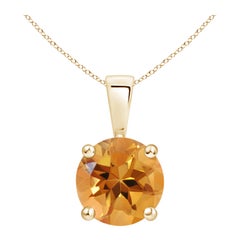 Natural Classic Round 1.7 ct Citrine Solitaire Pendant in 14K Yellow Gold