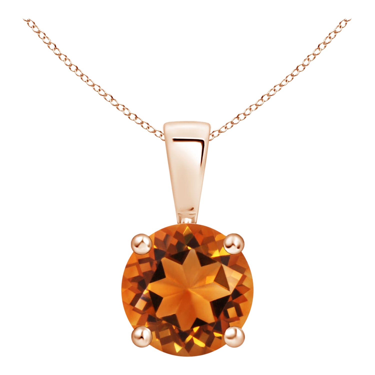 Pendentif en or rose 14 carats avec solitaire en citrine de 1,25 ct de forme ronde et naturelle Classic