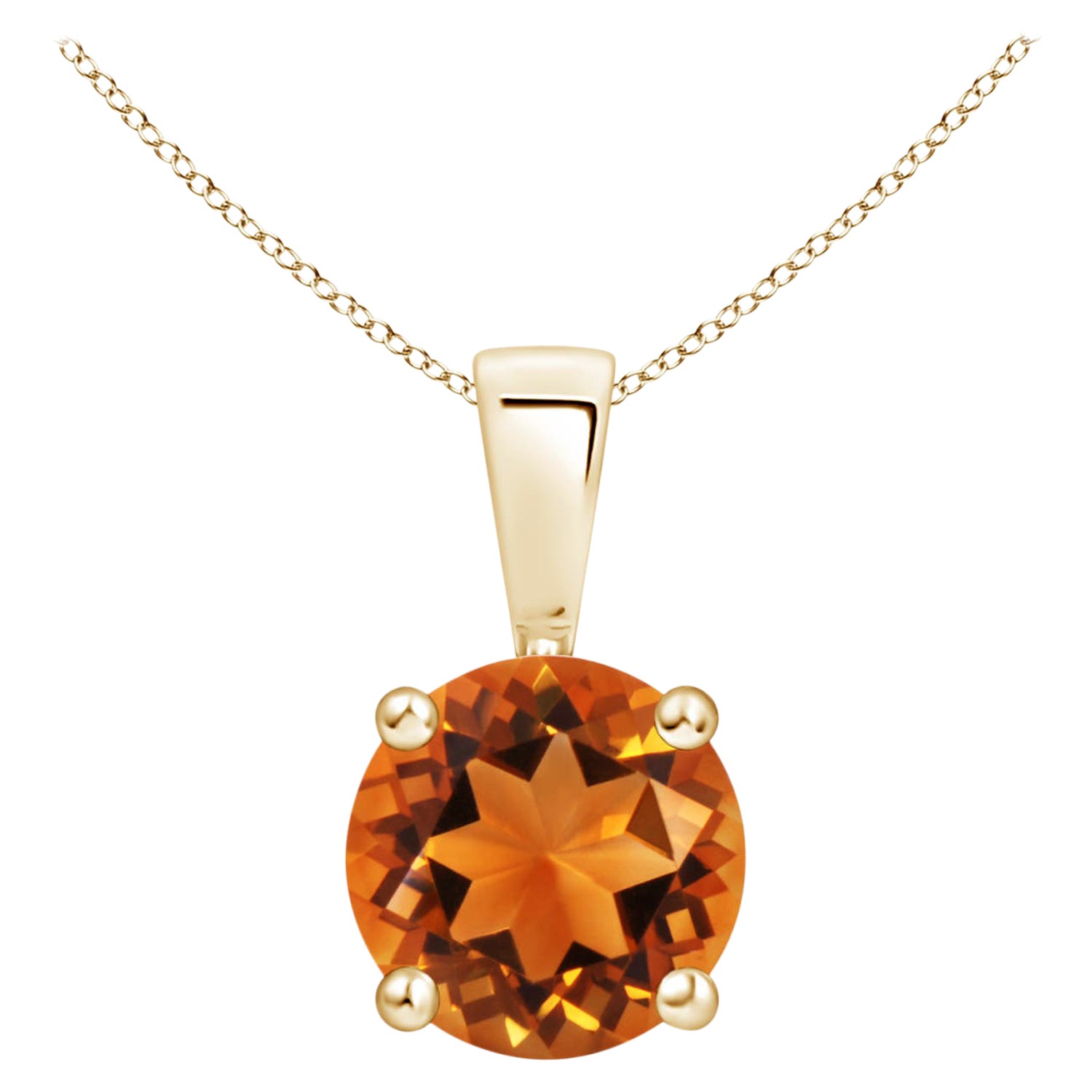 Natural Classic Round 1.25 ct Citrine Solitaire Pendant in 14K Yellow Gold