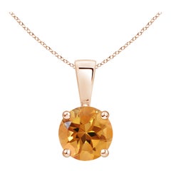 Natural Classic Round Citrine Solitaire Pendant in 18K Rose Gold