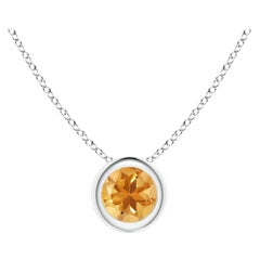 Natural Bezel-Set Round Citrine Solitaire Pendant in Platinum