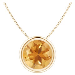 Pendentif solitaire rond en or jaune 14 carats avec citrine naturelle sertie sur le chaton de 1,7 carat