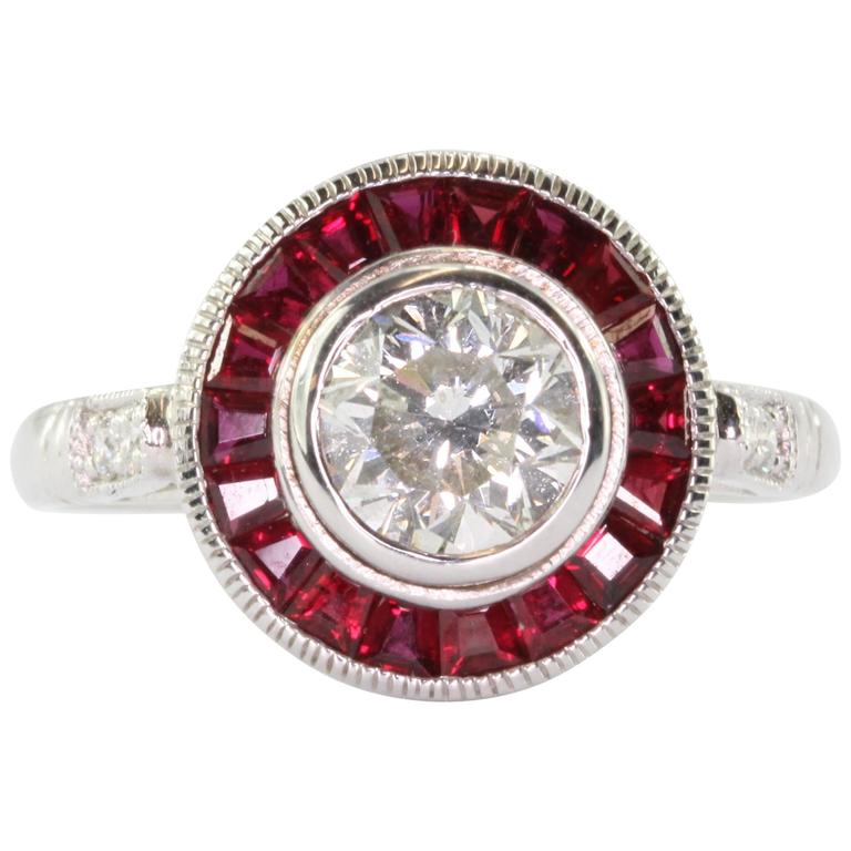1 Carat Diamond Ruby Gold Halo Ring For Sale at 1stdibs