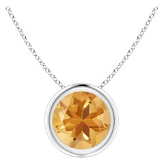 Pendentif solitaire rond en platine serti d'un chaton de 1.25 carat de citrine naturelle