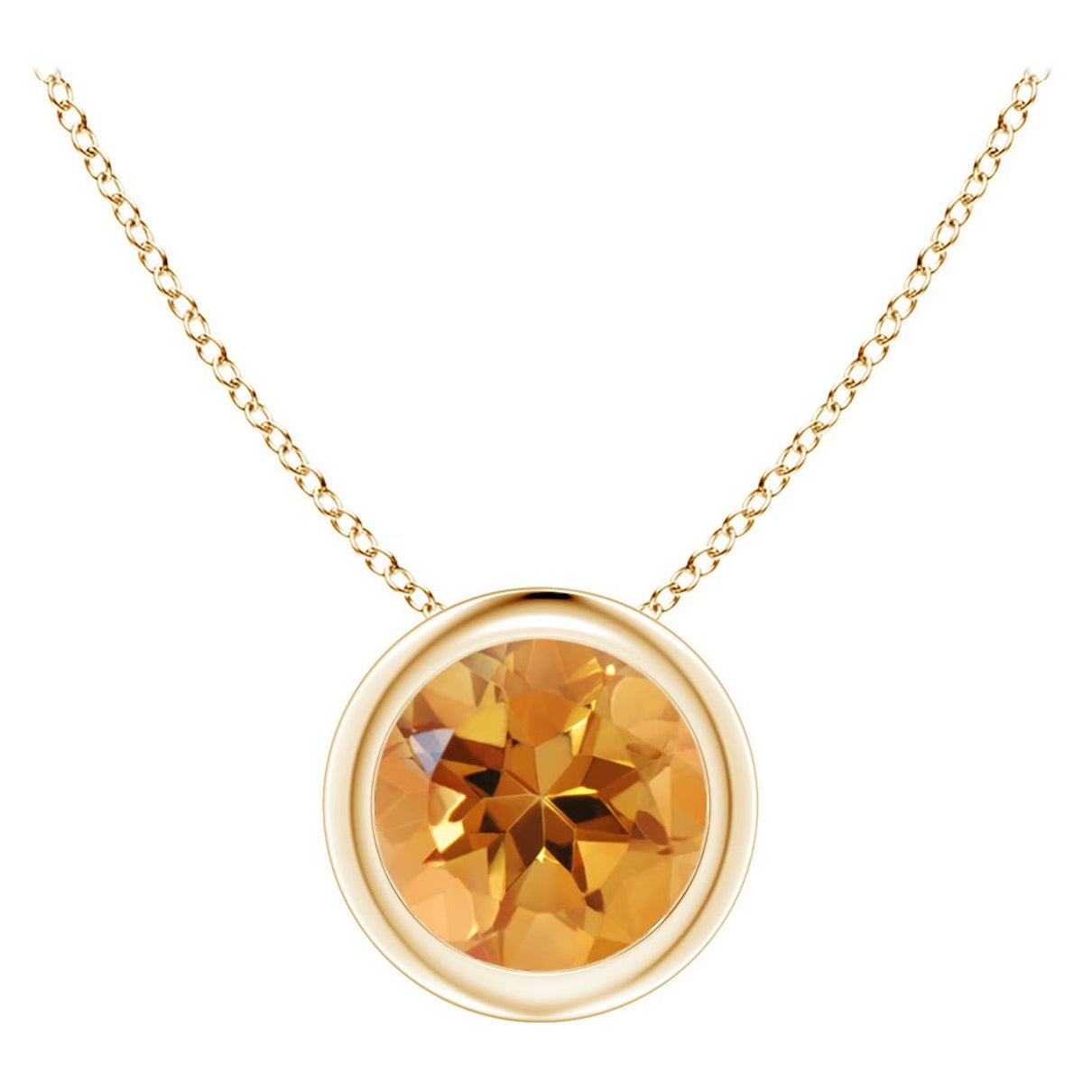Natural Bezel-Set Round Citrine Solitaire Pendant in 14K Yellow Gold