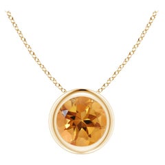 Natural Bezel-Set Round Citrine Solitaire Pendant in 14K Yellow Gold