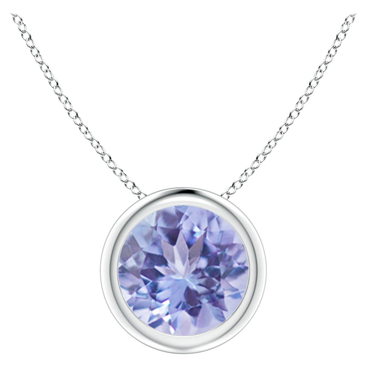 Natural Bezel-Set Round 1.45 ct Tanzanite Solitaire Pendant in Platinum