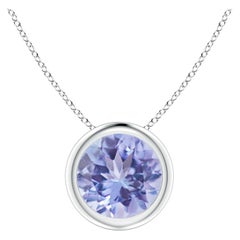Natural Bezel-Set Round 1.45 ct Tanzanite Solitaire Pendant in Platinum