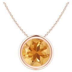 Ciondolo solitario di Citrino naturale con castone rotondo da 1,7 carati in oro rosa 14K