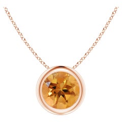 Natural Bezel-Set Round Citrine Solitaire Pendant in 14K Rose Gold