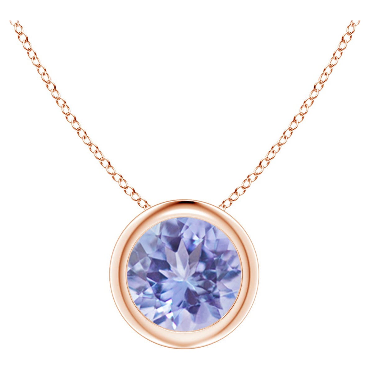 Natural Bezel-Set Round Tanzanite Solitaire Pendant in 14K Rose Gold